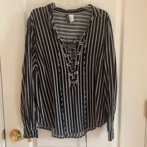 H&M Lace up striped blouse